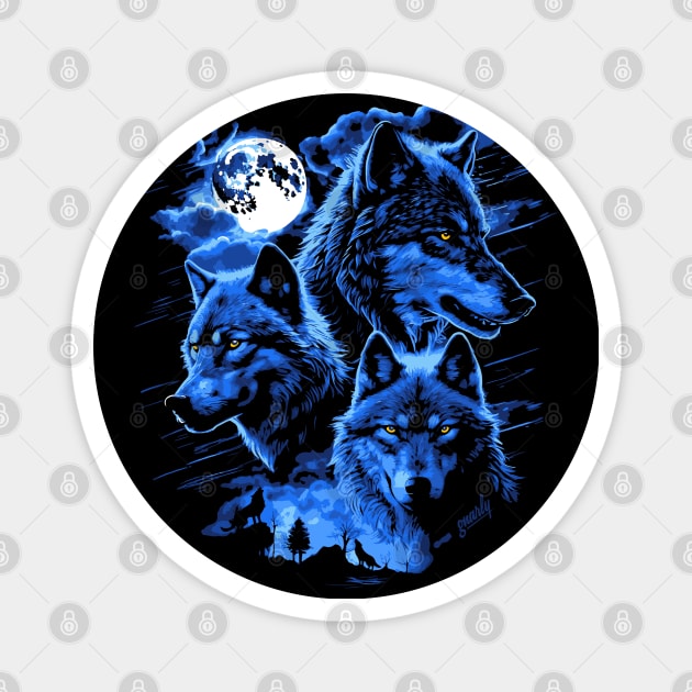 Majestic Wolves Howling at the Moon Graphic Tee Magnet by ChattanoogaTshirt